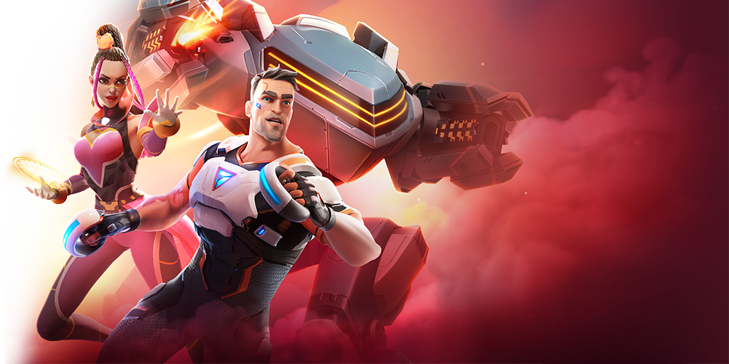 Two Pilots, Rosa and Major, get ready for Battle with the Shadow Mech behind them